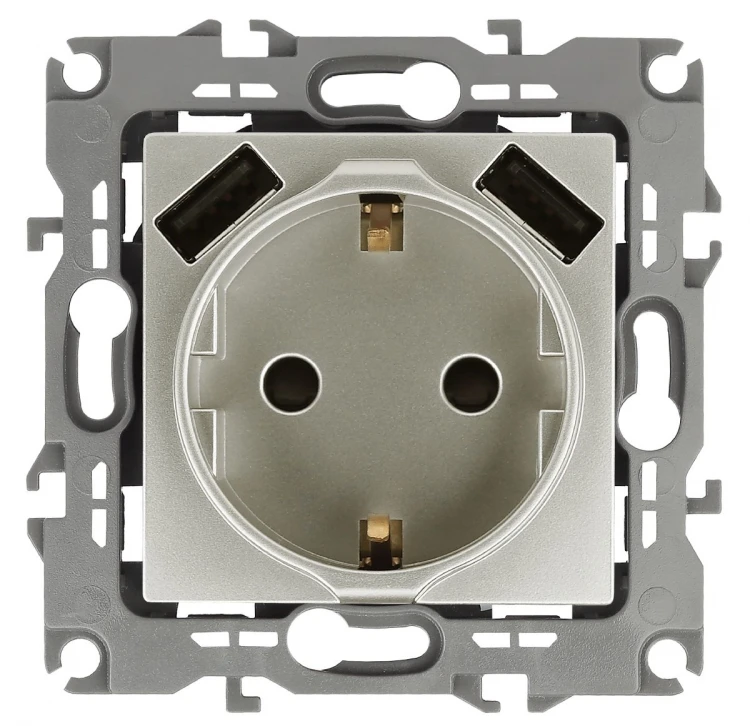Розетка 2P+E со шторками и 2xUSB Эра 12-4109-15 Б0047849